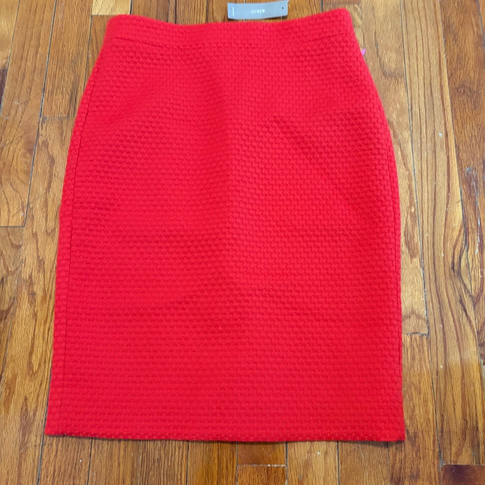 NEW J.Crew Women Size 0 Pencil Skirt Red Textured Matelasse Lined Classic